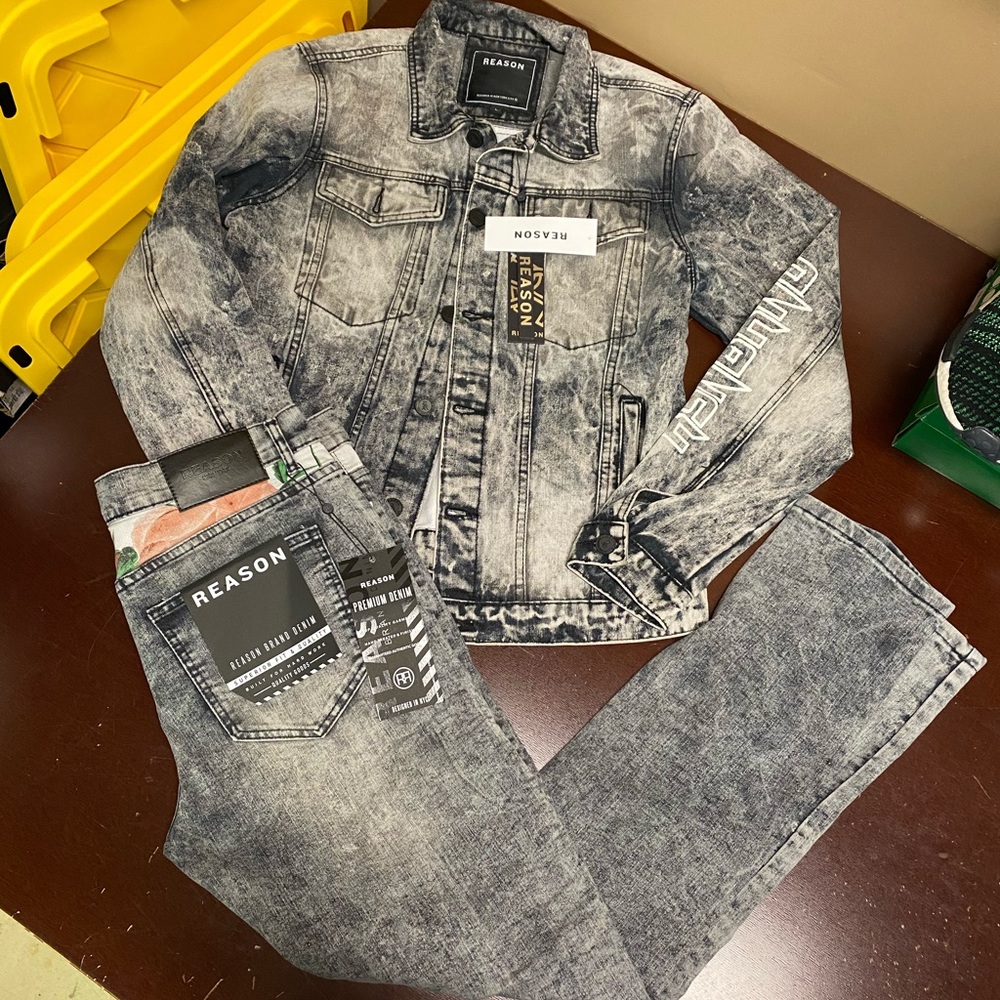 Reason Rose Denim Jean Jacket Suit L jeans